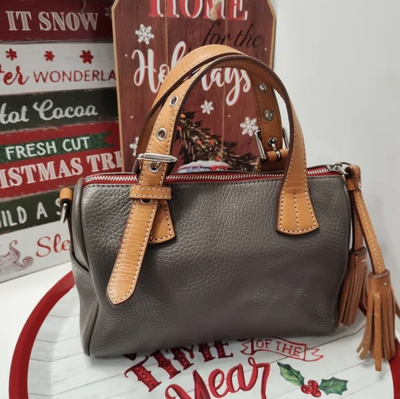 ❤️EUC Dooney and Bourke Kendra Mini Crossbody Satchel Bag, Grey & Tan Leather - Picture 6 of 16